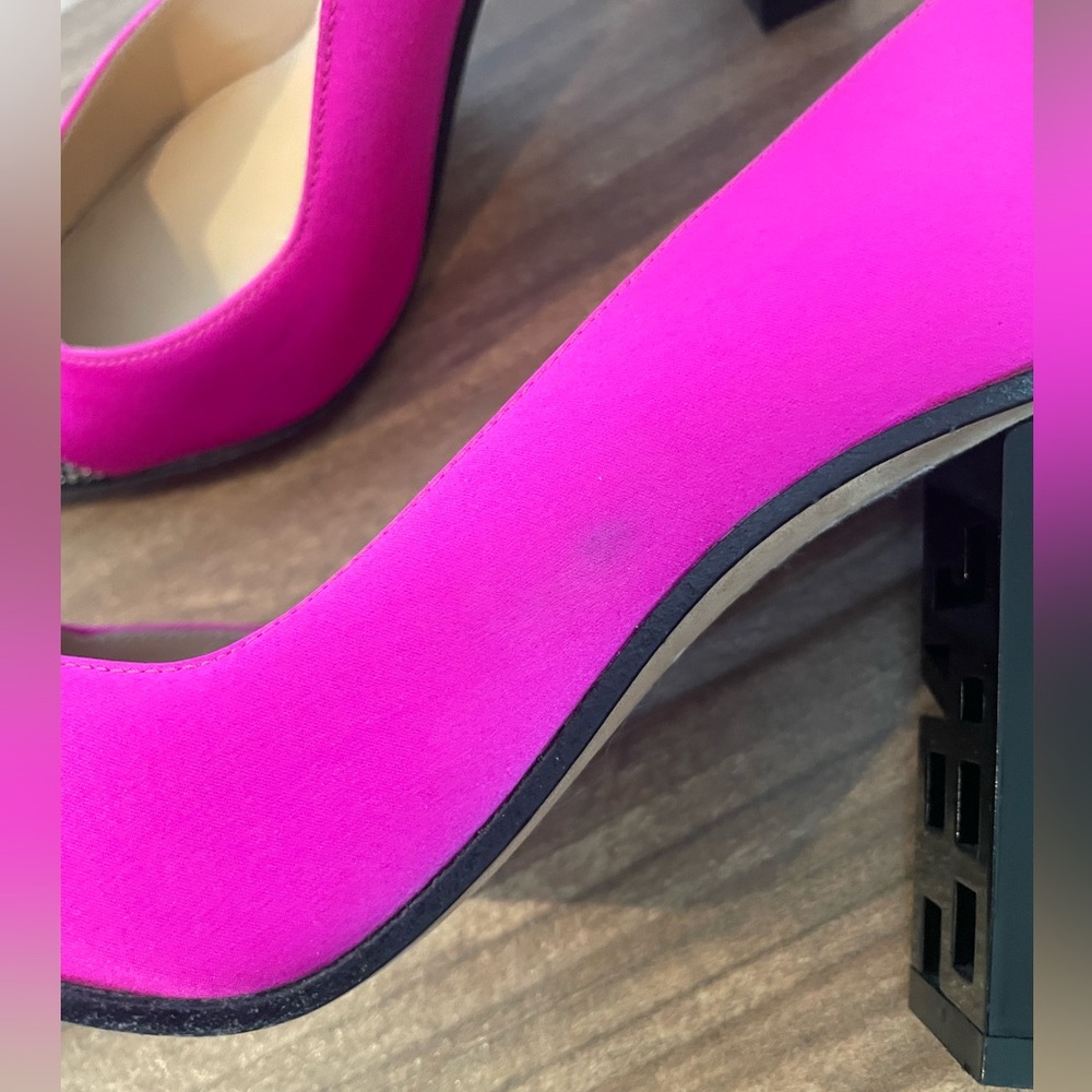 SERGIO ROSSI Super Heel Crystal-Embellished Neon Bright Pink Satin Pumps 34 4 - Picture 8 of 10